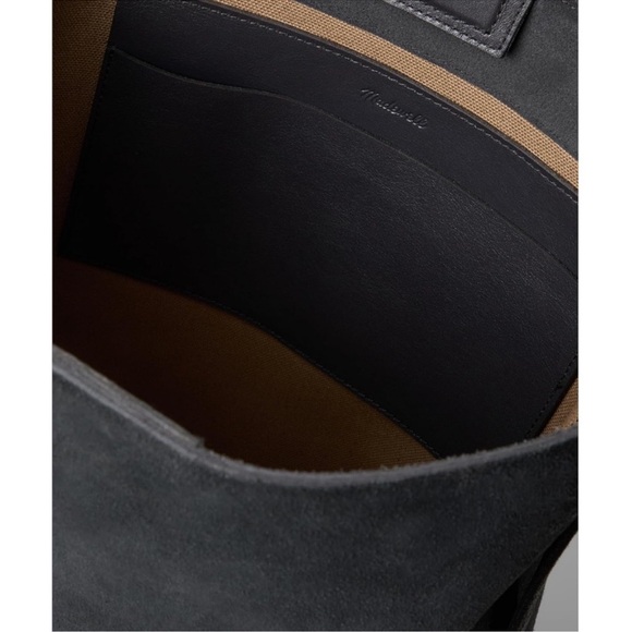 BNWT Madewell Grey Sleek Charcoal Suede Essential Bucket Tote Bag - Picture 7 of 15